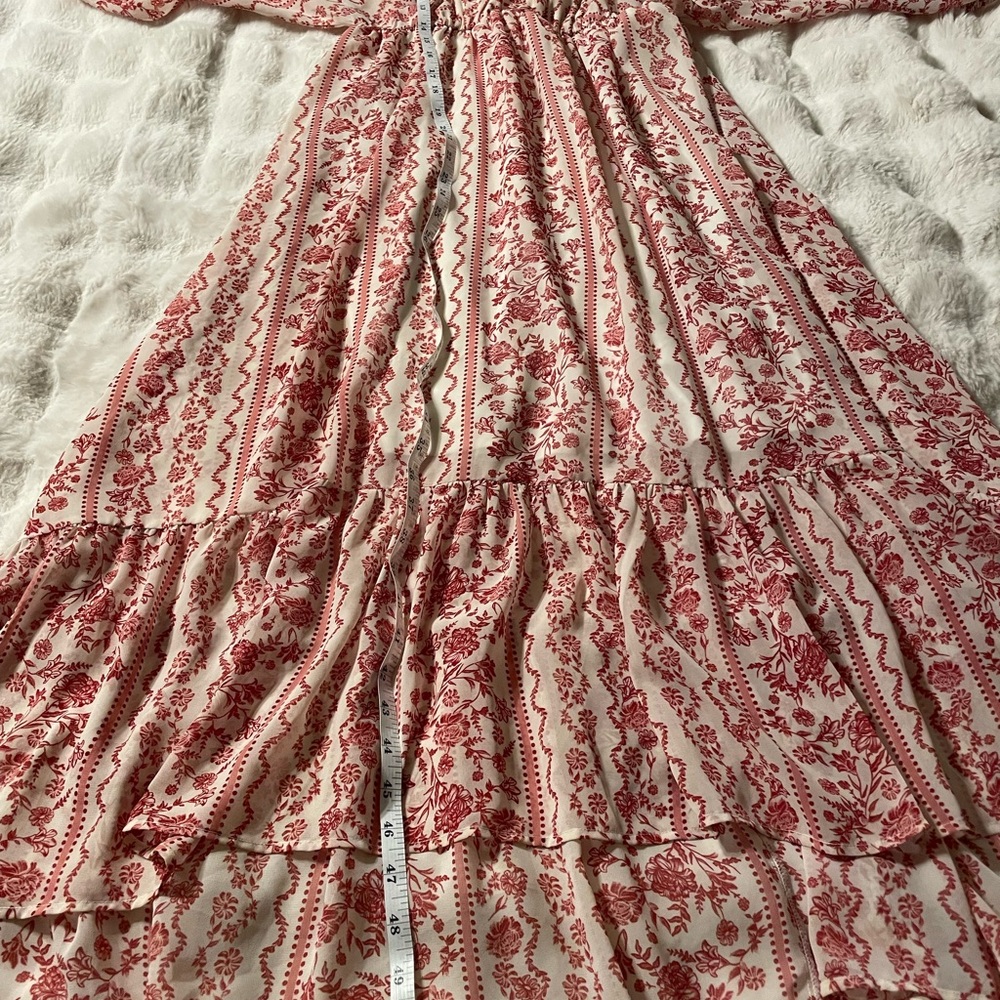 Justify Red and White Patterned High Low  boho dress - Picture 13 of 13